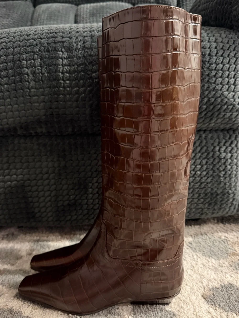 Jeffrey Campbell Passo Brown Croco Crocodile Knee High Boots Size 6